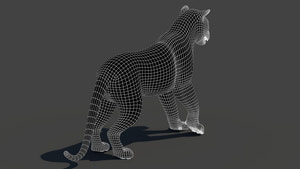 Rigged Tiger 3D Model Wireframe View Subdivision Level 1 Thumbnail