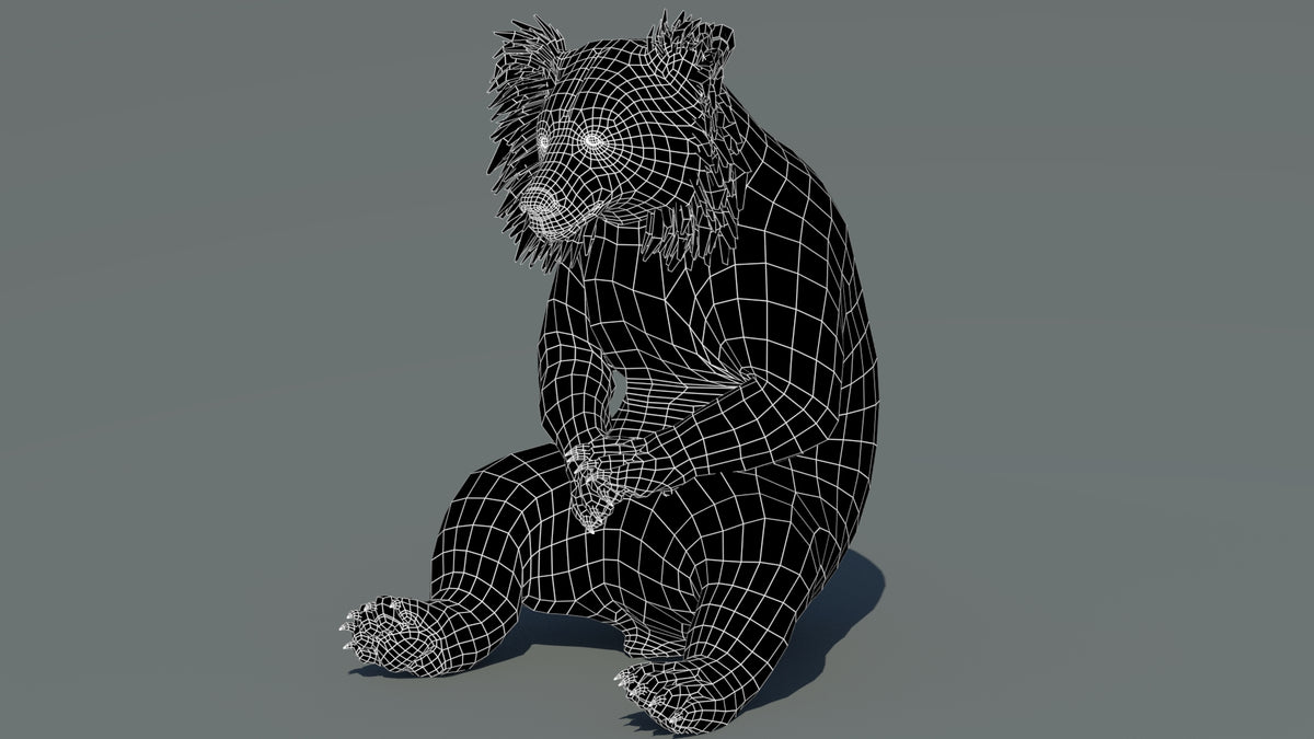 3D wireframe model of a sloth bear on a gray background