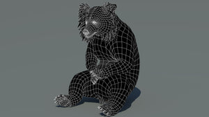 3D wireframe model of a sloth bear on a gray background Thumbnail