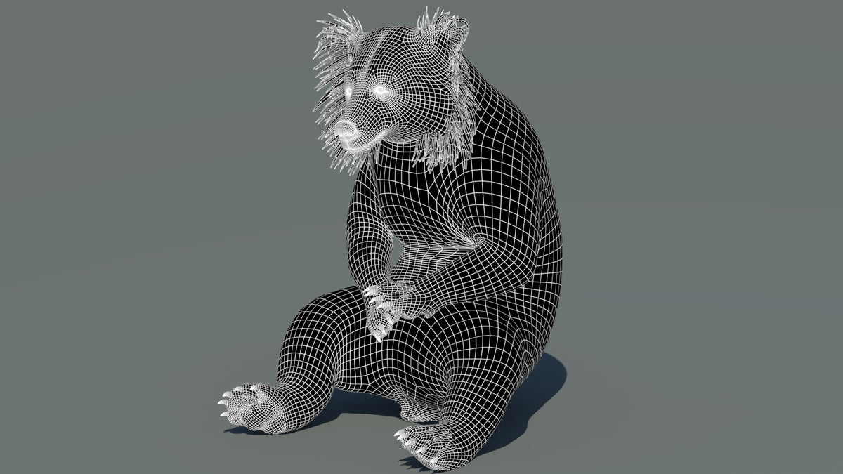 3D wireframe model of a sloth bear on a gray background