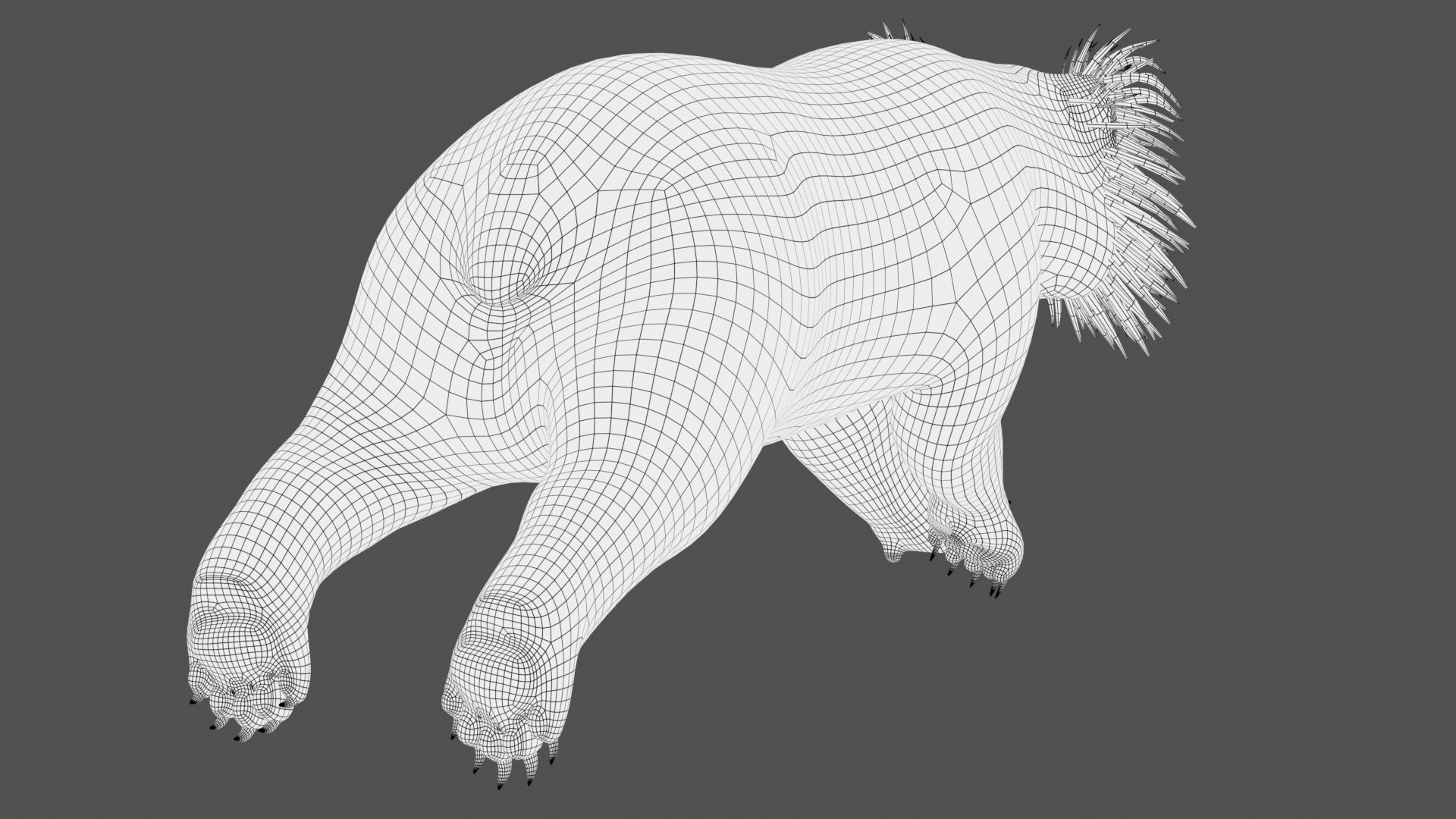 Animated Sloth Bear 3D Model for Download wireframe view subdivision 1