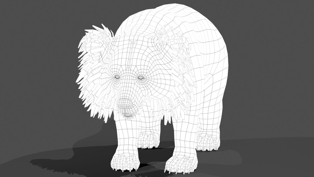 Sloth Bear 3D Model - Wireframe View Subdivision Level 0