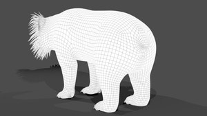 Sloth Bear 3D Model - Wireframe View Subdivision Level 1 - rear view Thumbnail
