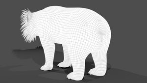Sloth Bear 3D Model - Wireframe View Subdivision Level 1 - rear view Thumbnail