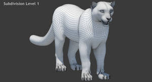 Snow Leopard 3D Model Wireframe View Subdivision Level 1 Thumbnail
