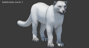 Snow Leopard 3D Model Wireframe View Subdivision Level 1 Thumbnail