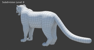Snow Leopard 3D Model Wireframe View Subdivision 0 Thumbnail