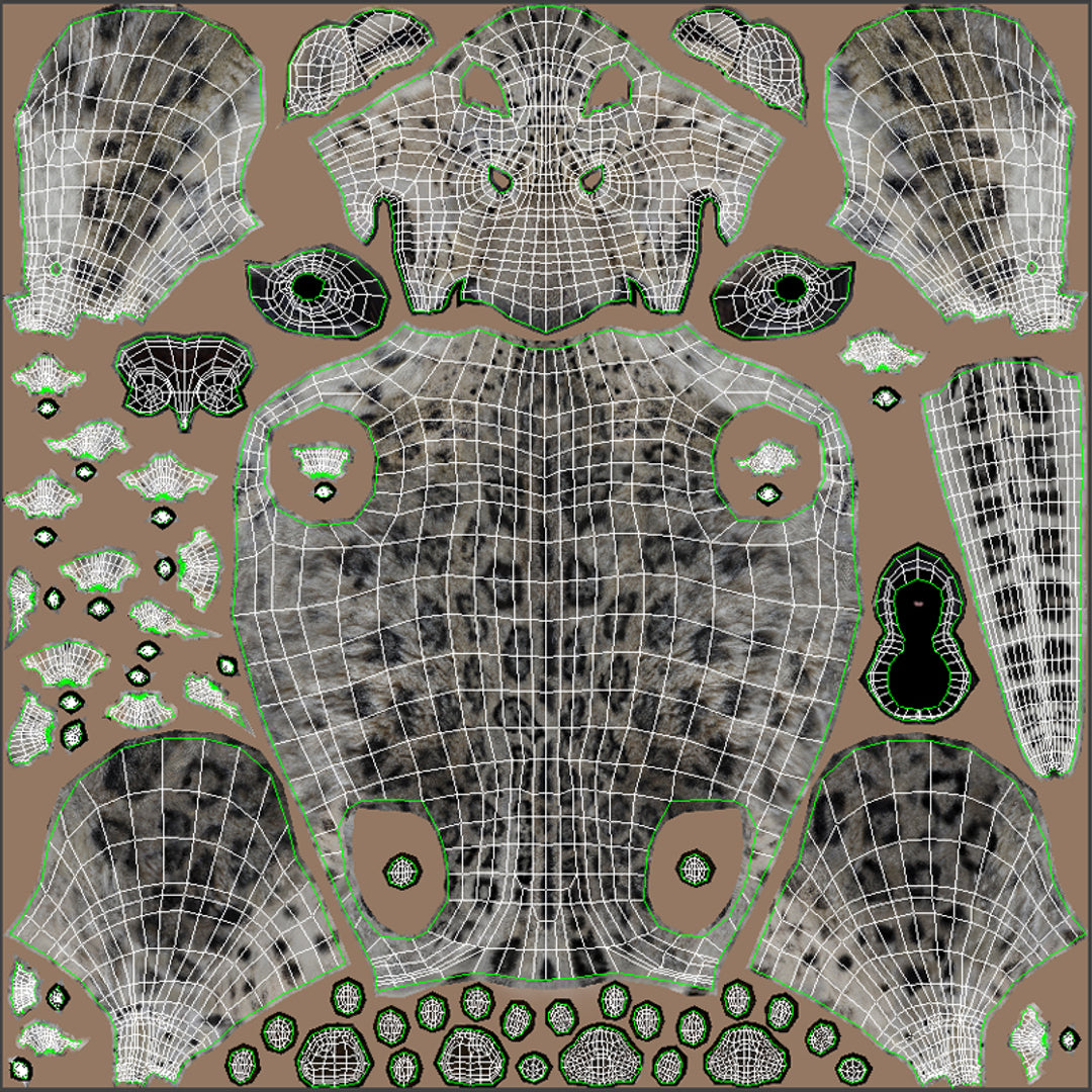 Snow Leopard 3D Model Body UVs