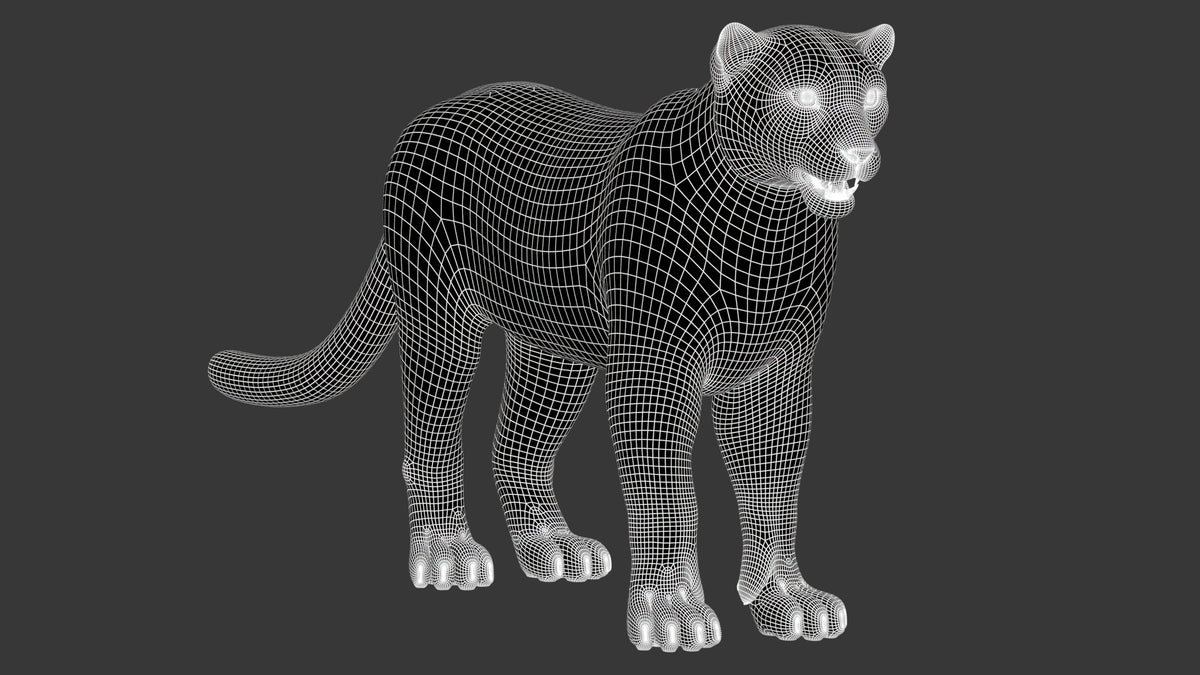 Snow Leopard 3D Model Wireframe View Subdivision Level 1