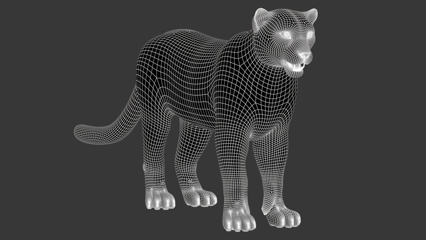 Snow Leopard 3D Model Wireframe View Subdivision Level 1