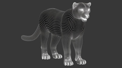 Snow Leopard 3D Model Wireframe View Subdivision Level 1