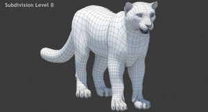 Snow Leopard 3D Model Wireframe View Subdivision Level 0 Thumbnail