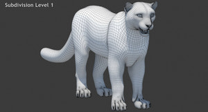 Snow Leopard 3D Model Wireframe Subdivision Level 1 Thumbnail