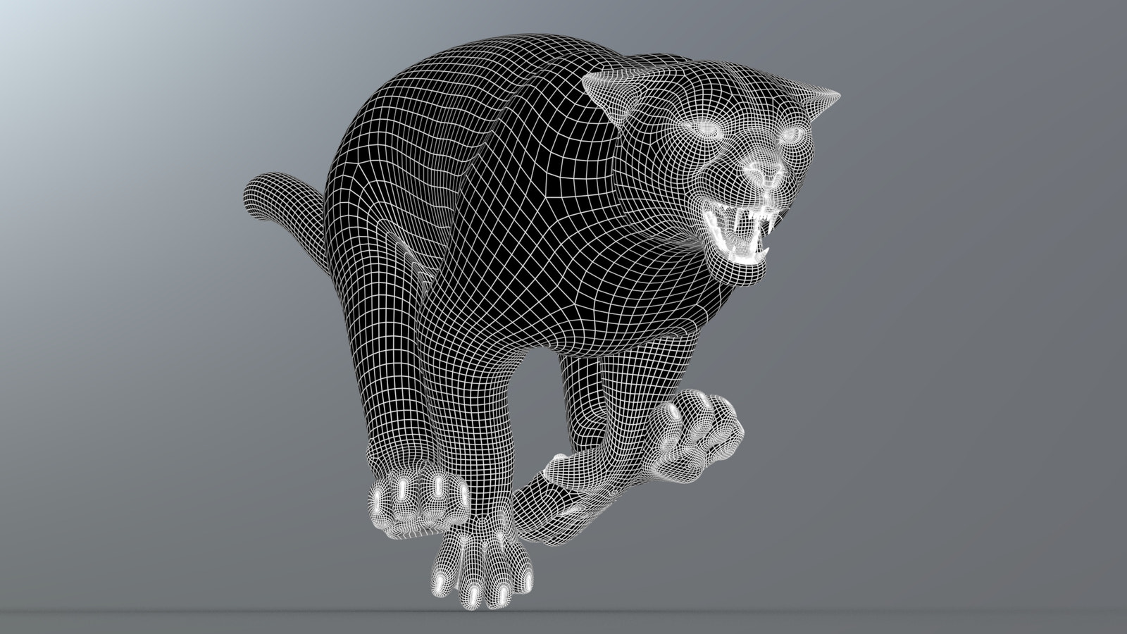 Snow Leopard 3d Model Wireframe Subdivision Level 1