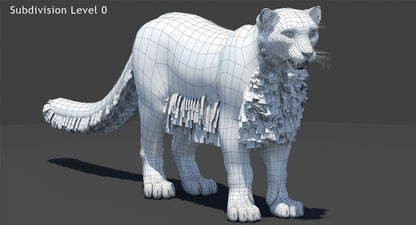 Snow Leopard 3D Model Polygonal Hairs