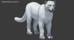 Rigged Snow Leopard 3D Model Wireframe View Subdivision Level 1 Thumbnail