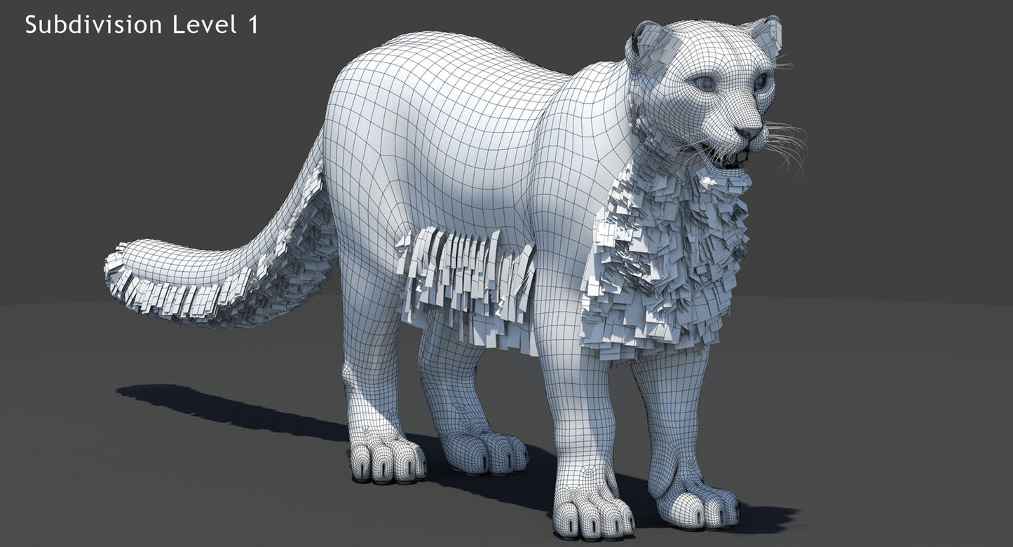 Snow Leopard 3D Model Polygonal Hairs