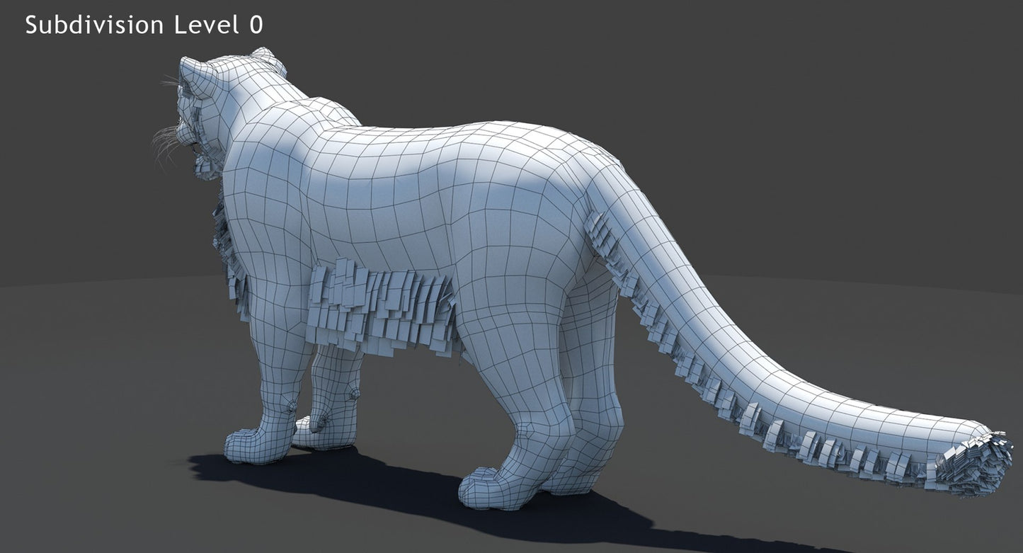 Snow Leopard 3D Model Polygonal Hairs