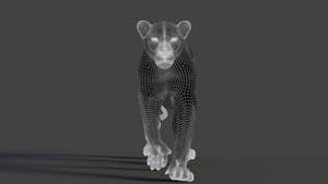 Subdivided Wireframe View of Walking Lion 3D Model – Smooth Topology Preview Thumbnail