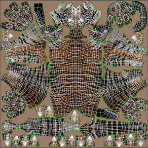 Sumatran tiger 3D model body UV layout, non-overlapping unwrapped UVs Thumbnail