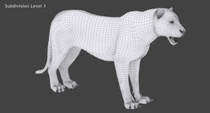 Animated White and Natural Tiger 3D Model - Hair and Fur Thumbnail