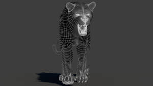 Tiger 3D model wireframe with roar morph applied Thumbnail