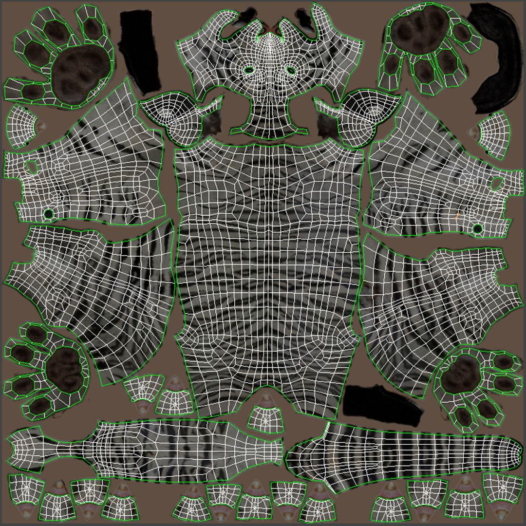 White tiger 3D model body uvs