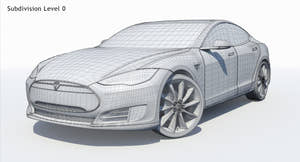 2014 Tesla Model S 3D Model Wireframe View Subdivision Level 0 Thumbnail