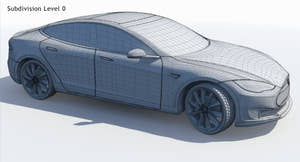2014 Tesla Model S 3D Model Wireframe View Subdivision Level 0 Thumbnail