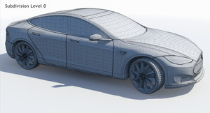 2014 Tesla Model S 3D Model Wireframe View Subdivision Level 0 Thumbnail
