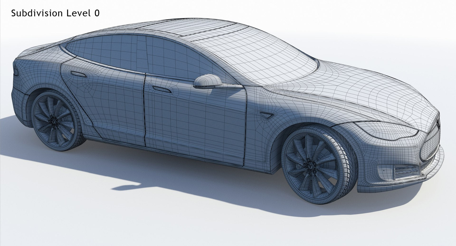 2014 Tesla Model S 3D Model Wireframe View Subdivision Level 0