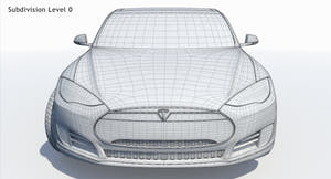2014 Tesla Model S 3D Model Wireframe View Subdivision Level 0 Thumbnail