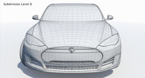 2014 Tesla Model S 3D Model Wireframe View Subdivision Level 0 Thumbnail