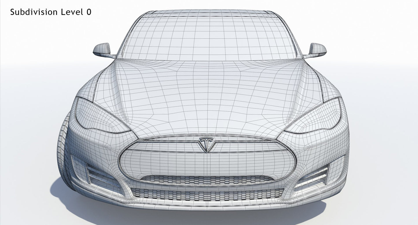 2014 Tesla Model S 3D Model Wireframe View Subdivision Level 0