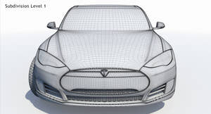 2014 Tesla Model S 3D Model Wireframe View Subdivision Level 1 Thumbnail