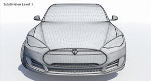 2014 Tesla Model S 3D Model Wireframe View Subdivision Level 1 Thumbnail