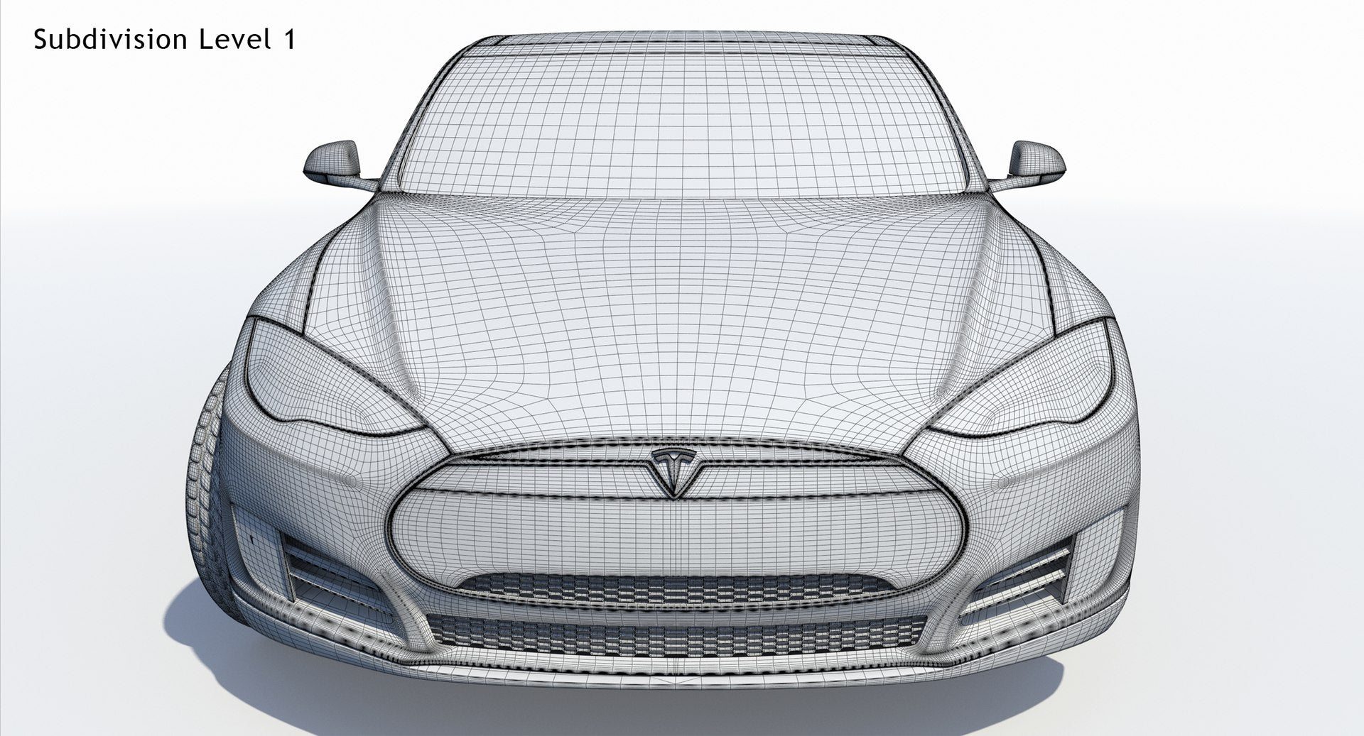 2014 Tesla Model S 3D Model Wireframe View Subdivision Level 1