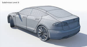 2014 Tesla Model S 3D Model Wireframe View Subdivision Level 0 Thumbnail