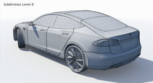 2014 Tesla Model S 3D Model Wireframe View Subdivision Level 0 Thumbnail