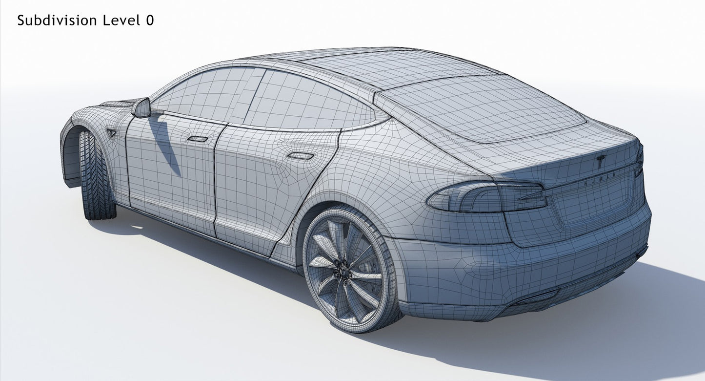 2014 Tesla Model S 3D Model Wireframe View Subdivision Level 0