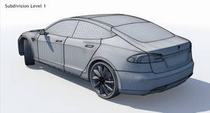 2014 Tesla Model S 3D Model Wireframe View Subdivision Level 1 Thumbnail