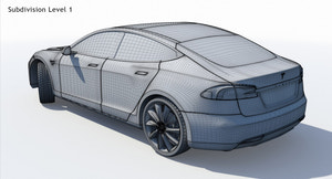 2014 Tesla Model S 3D Model Wireframe View Subdivision Level 1 Thumbnail