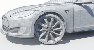 2014 Tesla Model S 3D Model Wireframe View Subdivision Level 0