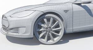 2014 Tesla Model S 3D Model Wireframe View Subdivision Level 0 Thumbnail