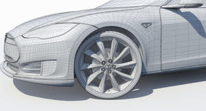 2014 Tesla Model S 3D Model Wireframe View Subdivision Level 0 Thumbnail