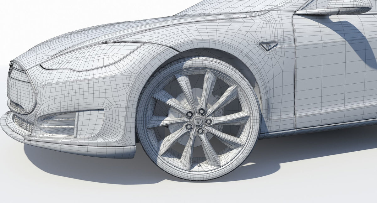2014 Tesla Model S 3D Model Wireframe View Subdivision Level 0