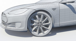 2014 Tesla Model S 3D Model Wireframe View Subdivision Level 0 Thumbnail