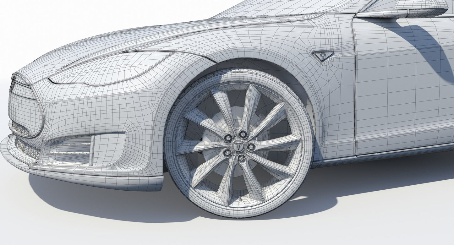 2014 Tesla Model S 3D Model Wireframe View Subdivision Level 0