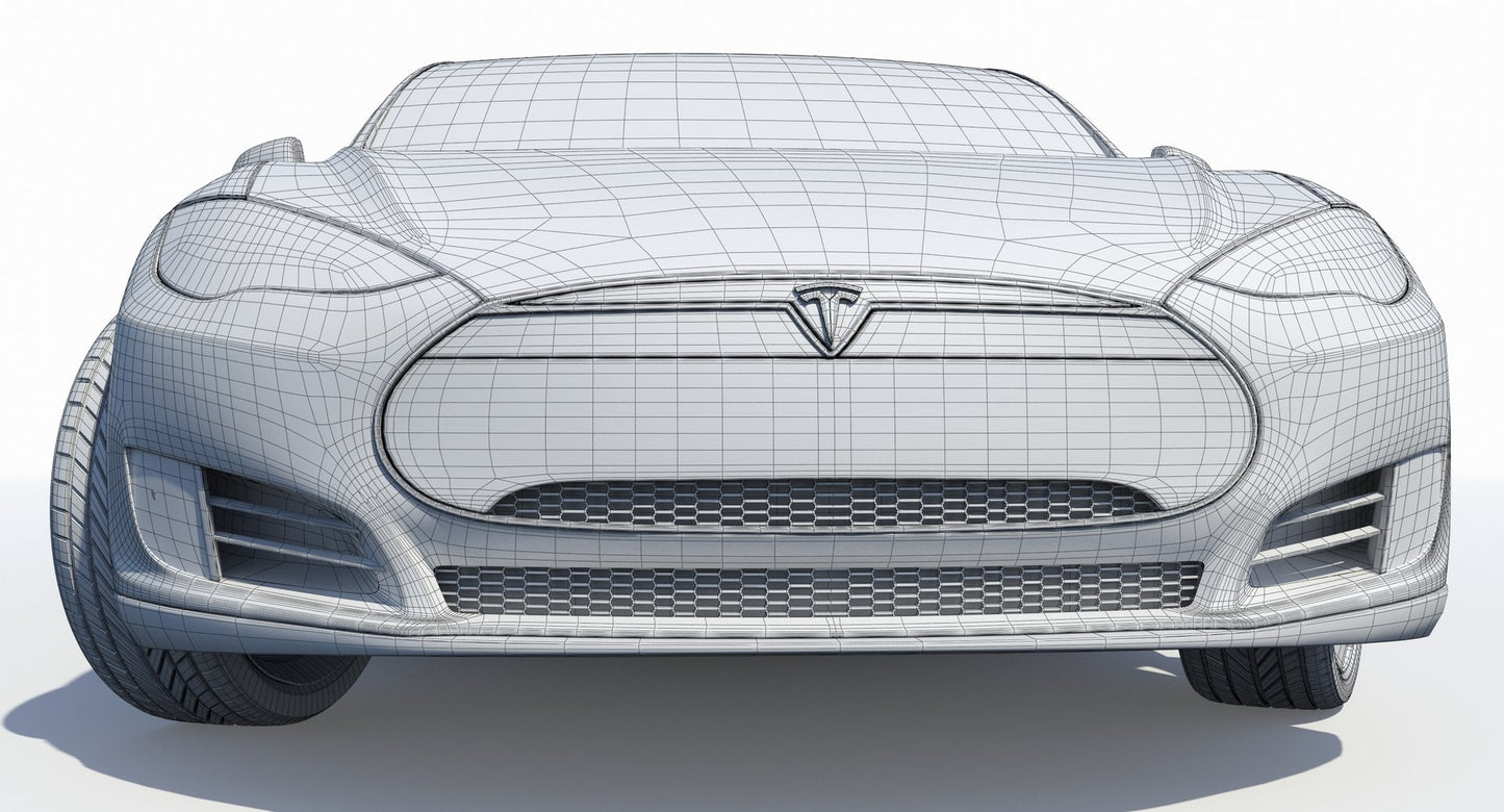 2014 Tesla Model S 3D Model Wireframe View Subdivision Level 0