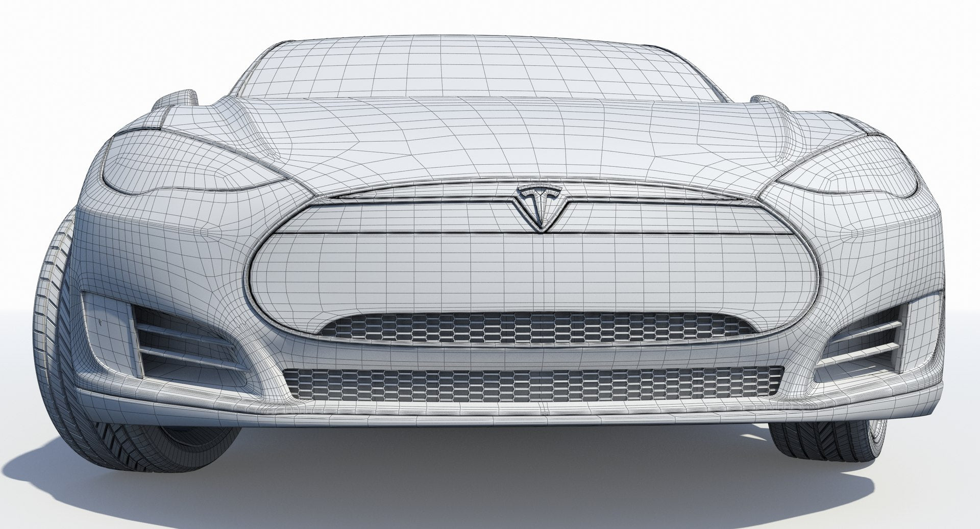 2014 Tesla Model S 3D Model Wireframe View Subdivision Level 0